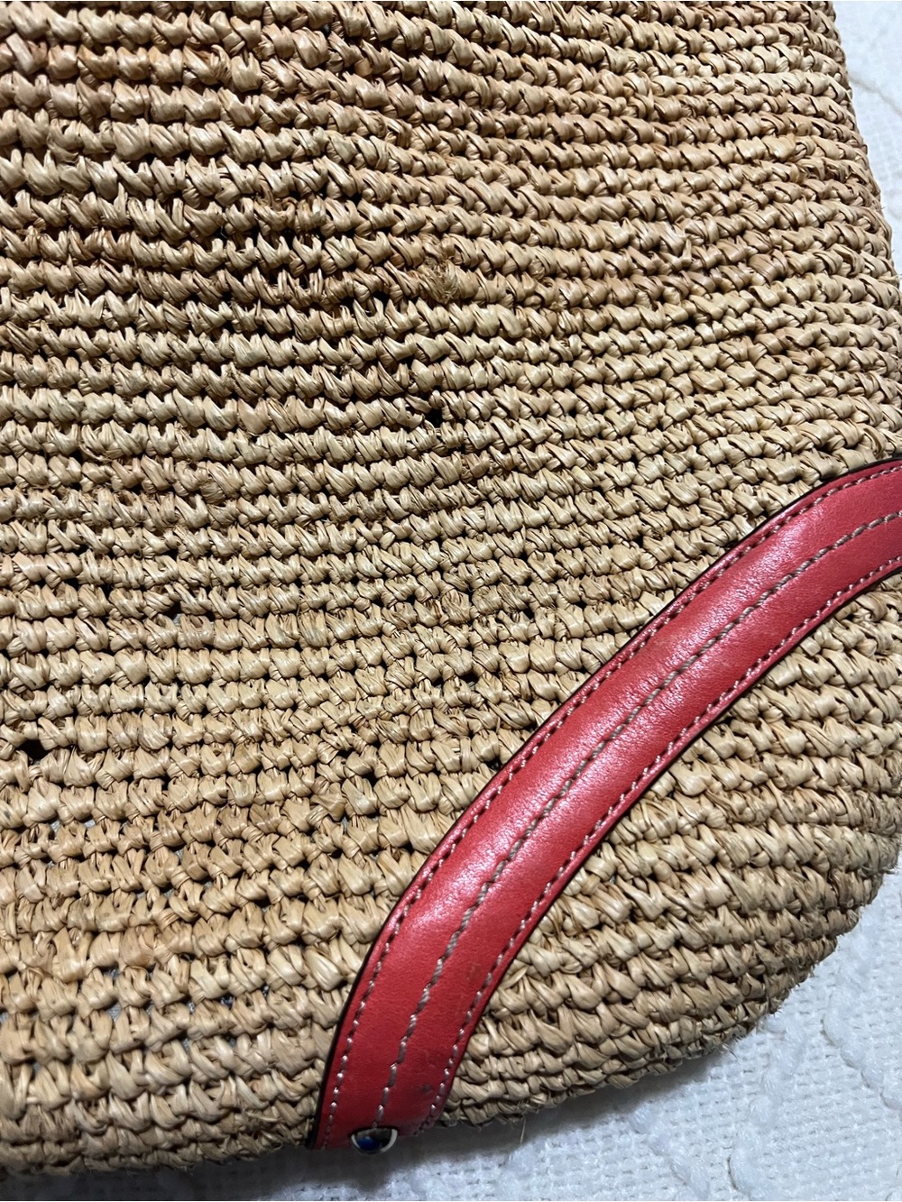 Vintage Coach Straw Hobo Shoulder Bag with Red Leather Trim - Picture 7 of 13
